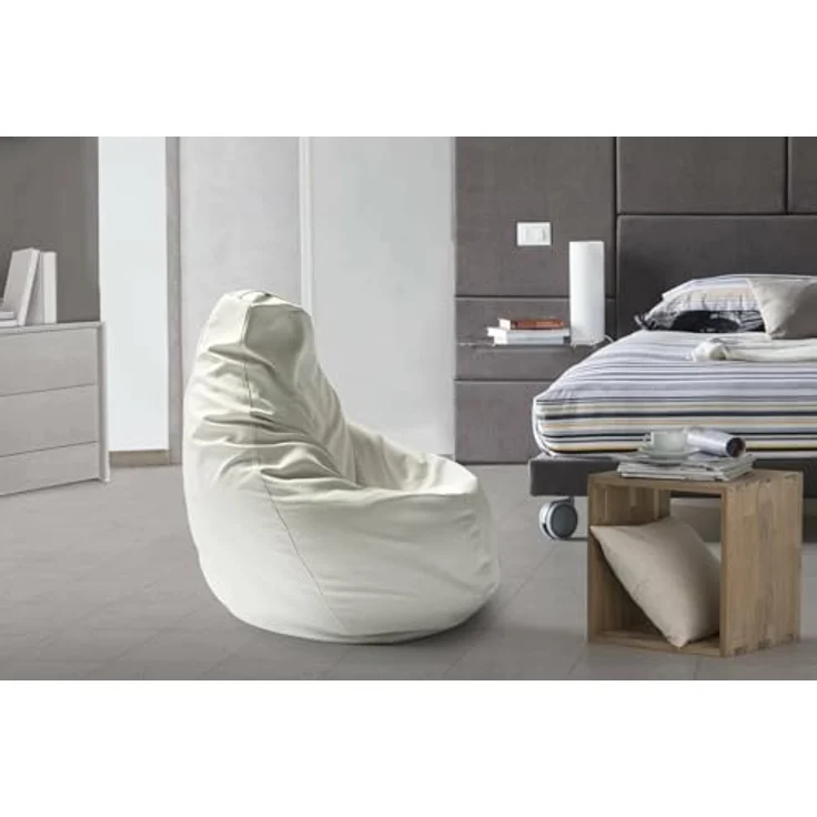 Talamo Italia - Annachiara-Pouf, Sitzsack-Pouf, Sitzsack aus Öko-Leder, 100 % Made in Italy, 70 x 70 x 110 cm, Weiß – Bild 2