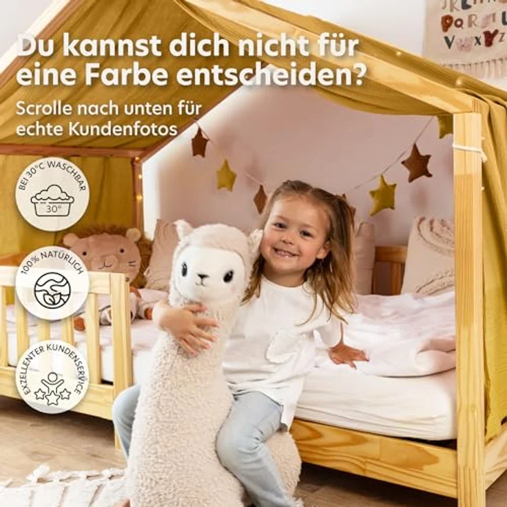 lilimaus Betthimmel Musselin Hausbett Himmel Kinderzimmer Baumwolle mit Gold 2er Set, Gemütlicher Baldachin aus Baumwolle für traumhafte Kinderzimmer-Deko – Bild 7