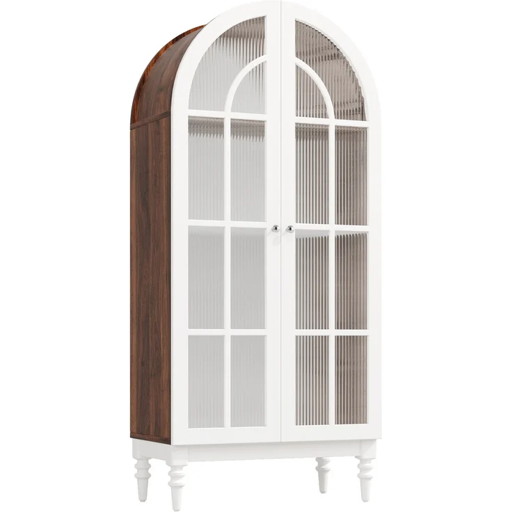 Vitrinenschrank 76 x 38,5 x 165 cm in Weiß mit Bogenfront und Riffelglastüren – Bild 7