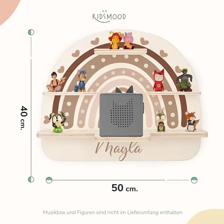 Kidsmood - Toniebox Regal Mädchen und Jungen mit Musikbox Schutzfolie, Magnetisches Regenbogen Wandregal fürs Kinderzimmer mit Aussparung für Ladegerät & Kabel Kinder – Bild 3
