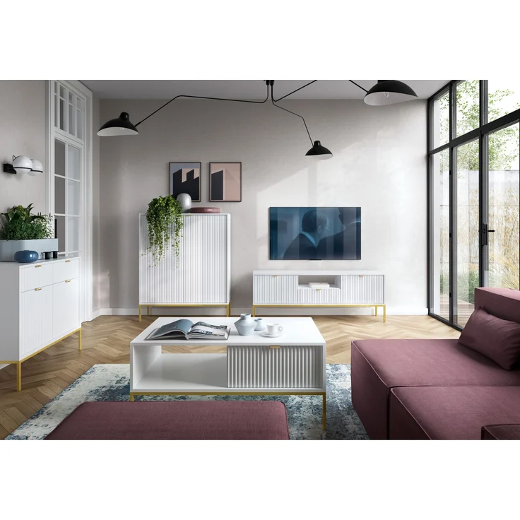 Selsey 'Vellore' Couchtisch 104 x 68 cm, Weiß, mit Schublade und goldenem Gestell – Bild 3