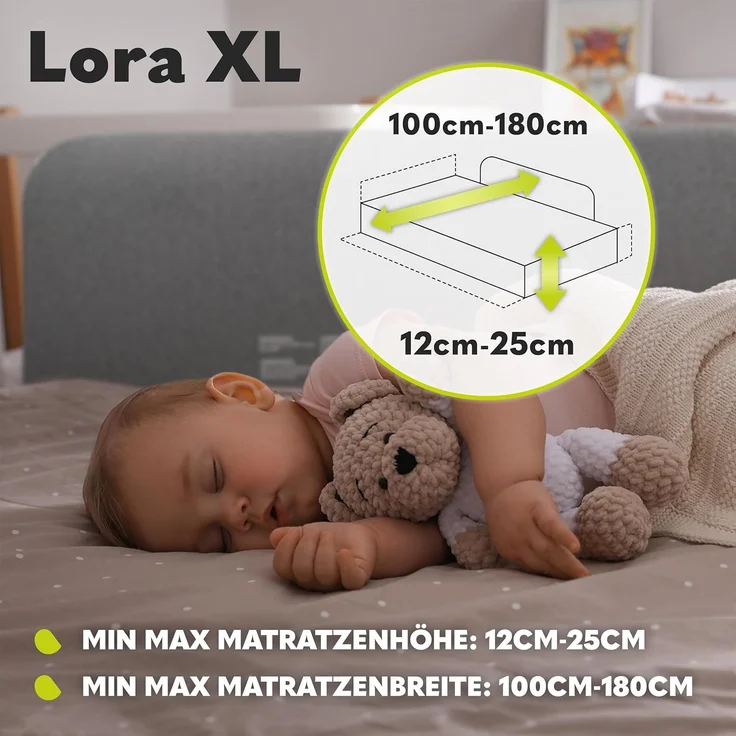 Lionelo Lora XL Tragbares Bettschutzgitter für Kinder, Neigungsverstellung bis 180°, klappbares Schutzgitter für Bett, 45 cm – 150 cm, StandSafe-Sicherung, Schutz gegen Herausfallen – Bild 5