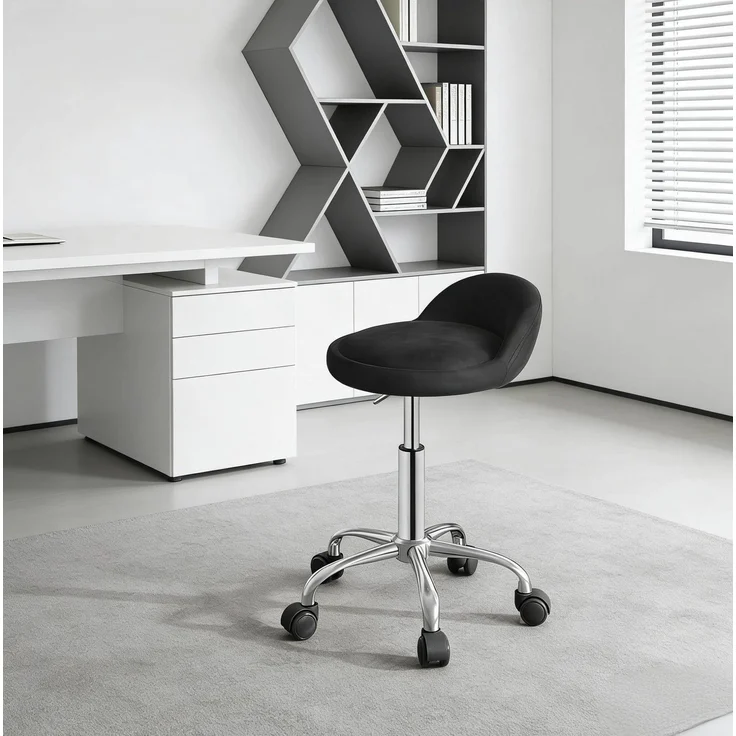 Bürohocker aus Samt, höhenverstellbar & drehbar, Sitz 30x30 cm, Schwarz – Bild 3