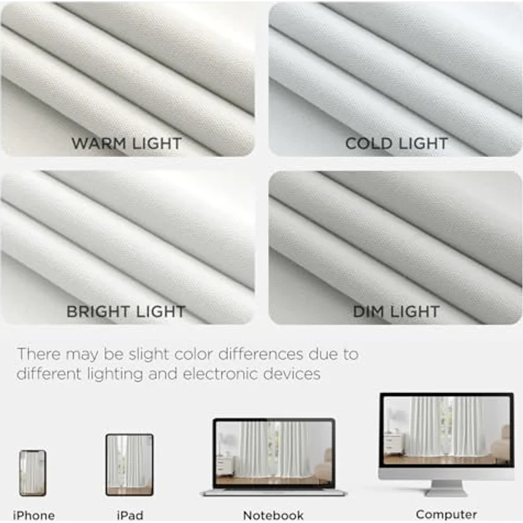 Joydeco 100% Verdunkelungsvorhänge für Schlafzimmer, Verdunkelungsvorhänge, 183 cm lang, elfenbeinfarbene Vorhänge für Wohnzimmer, Fenster, wärmeisolierte Vorhänge (B 132 x L 183 cm, Elfenbein) – Bild 9