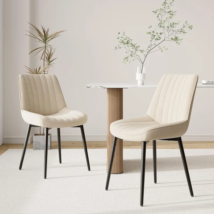 COLAMY Samt Esszimmerstühle 4er Set – Gepolsterte Stühle für Esszimmer & Küche mit Metallbeinen, Dickem Sitzpolster & Rutschfesten Füßen, Beige – Bild 2