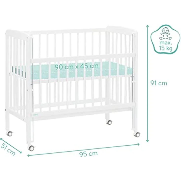 Fillikid 2in1 Beistellbett Nino, Höhenverstellbar von 48 bis 60 cm, für Boxspringbetten geeignet, Weiß – Bild 7