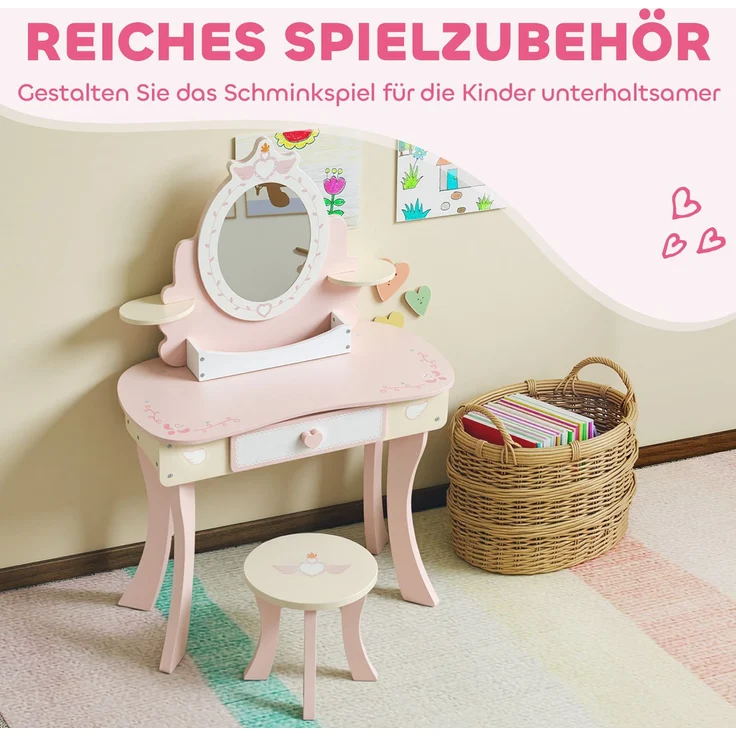 AIYAPLAY Schminktisch Kinder, MDF, Holz, Rosa, 59,8L x 29,6B x 89,8H cm – Bild 5