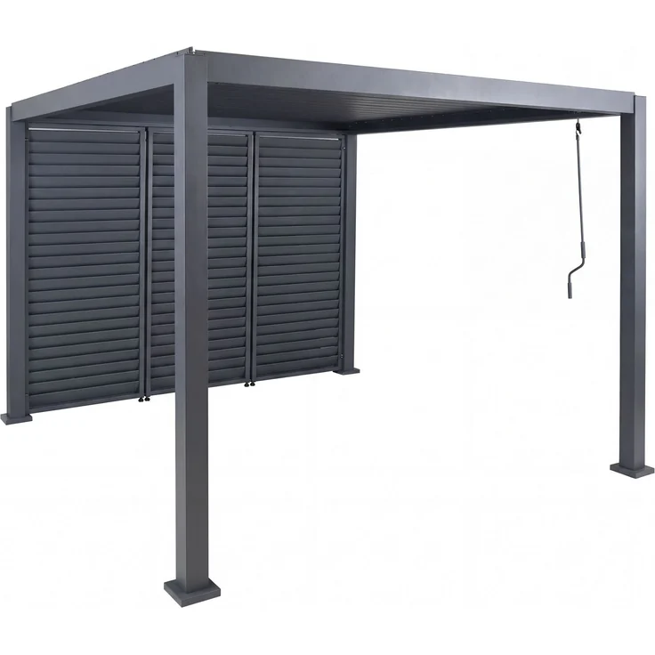 Pergola HWC-P65 mit 3x Lamellenwand, Terrassenüberdachung Garten Lamellen-Pavillon, 10cm-Alu-Gestell 3x3m ~ anthrazit – Bild 9