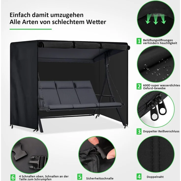 PATWING Hollywoodschaukel Abdeckung 3-4Sitzer 600D Oxford Wasserdicht – Bild 3