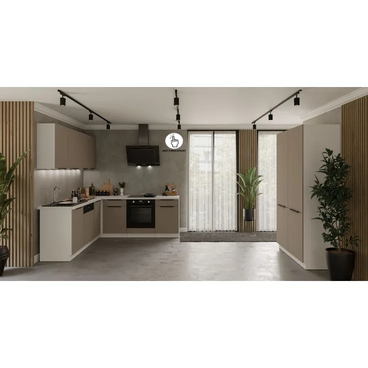 Winkelküche ARIA K-WH ECKE 1 - 215 x 220 + 120 cm Anti Fingerprint Küchenzeile Küchenblock Singleküche Einbauküche Küche Eckküche