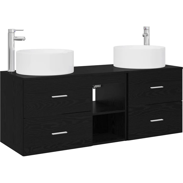 vidaXL Badezimmerschrank-Set 3 stk. Schwarz 129 x 44,5 x 80 cm 3405948 – Bild 2