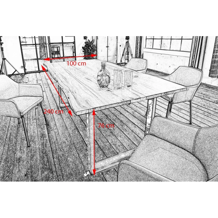 KAWOLA Esstisch LORE Tisch 240x100cm massiv mit Baumkante Nussbaumfarben Fuß schwarz – Bild 8