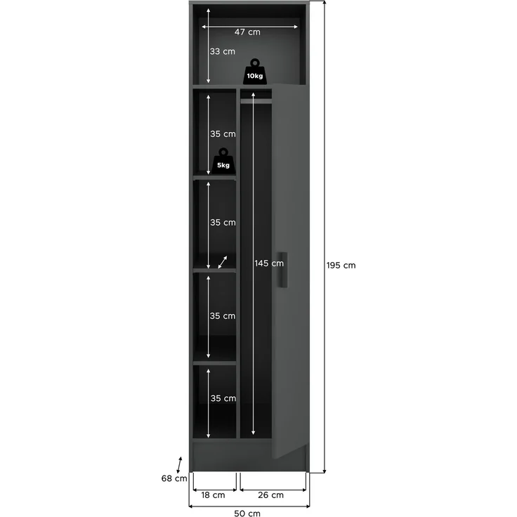 Universalschrank (B/H/T: 50x195x62 cm) in anthrazit Nachbildung – Bild 4