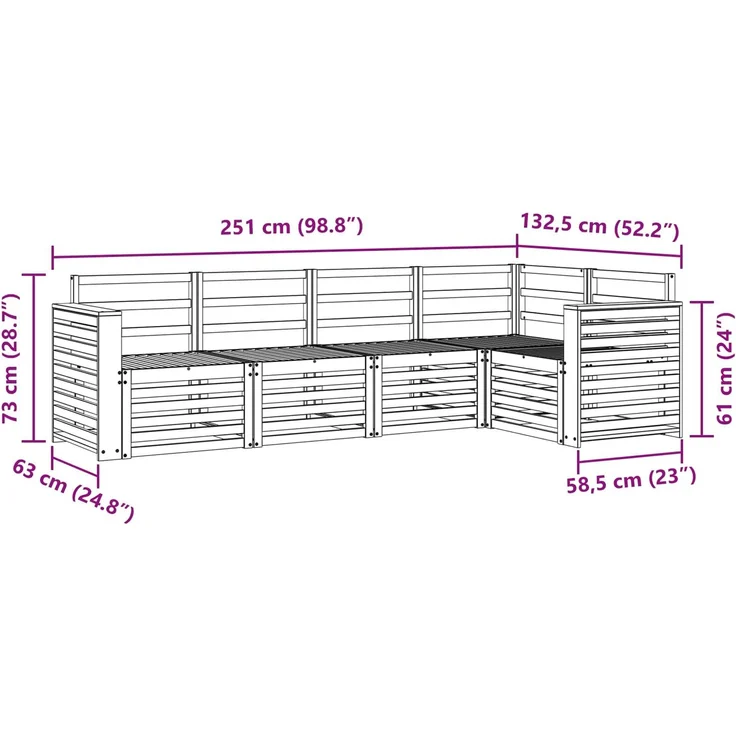 vidaXL Outdoor-Sofagarnitur 5 stk. 5-Sitzer Natur Massivholz Akazie 3374814 – Bild 7