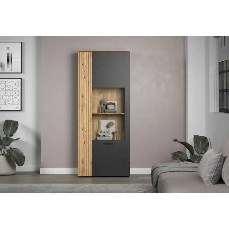 Vitrine Avila in grau und Eiche Evoke 80 x 195 cm – Bild 9