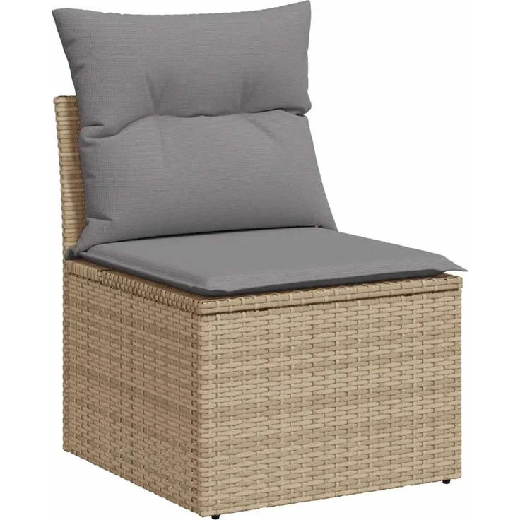 vidaXL 9-tlg. Garten-Sofagarnitur mit Kissen Beige Poly Rattan Akazie 3328102 – Bild 2