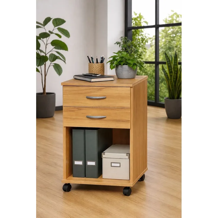 Rollcontainer 2 Schubladen Schubcontainer Büroschrank Kernbuche #1950