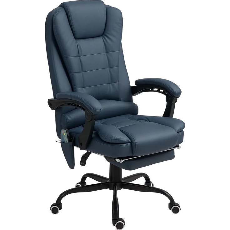 MELAYR, Massage-Bürostuhl, 7 Vibrationspunkte, verstellbare Fußstütze & Lehne, bis 120 kg, 67 x 67 x 121 cm, Blau – Bild 2