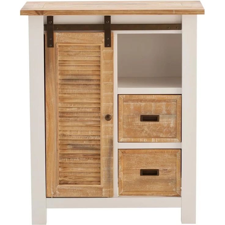 Hochkommode Capera 85x102x42cm aus Massivholz weiß braun rustikal mit Scheunentor-Schiebetür Stauraum für Wohnzimmer Esszimmer massivum – Bild 7