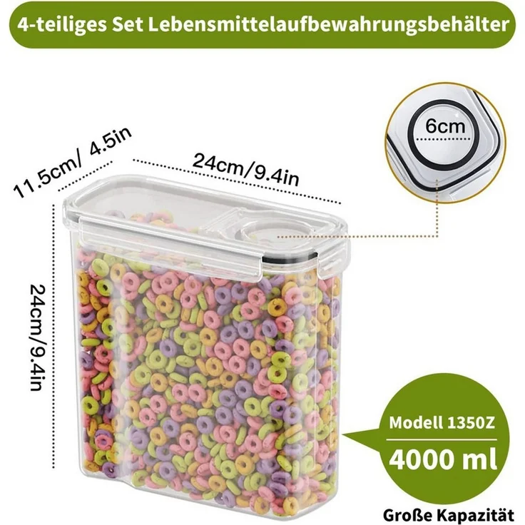 AIMAX Vorratsdose 4L Vorratsdosen mit Deckel luftdicht, Frischhaltedosen, vorratsgläser, Vorratsgläser für Müsli, Reis, Mehl, Futter Haustiere usw - 4 Stück – Bild 2