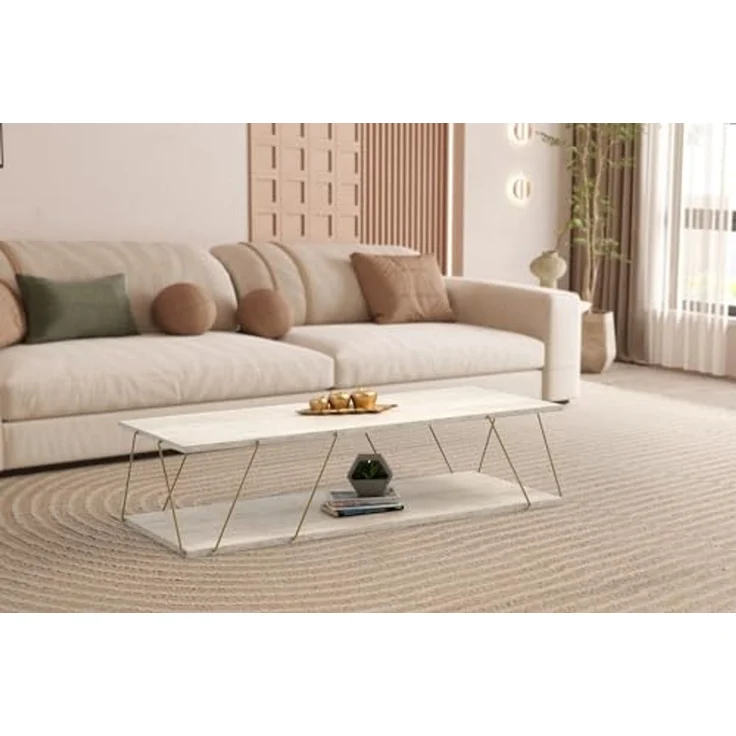 Couchtisch, 'Labranda', 30 x 50 x 120, Travertin , Gold – Bild 1