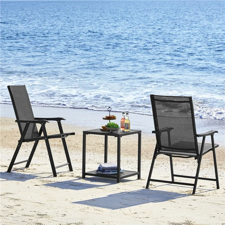Yaheetech 2er Set Gartenstühle mit Armlehnen, klappbar, bis 150 kg, Metall Schwarz – Bild 2