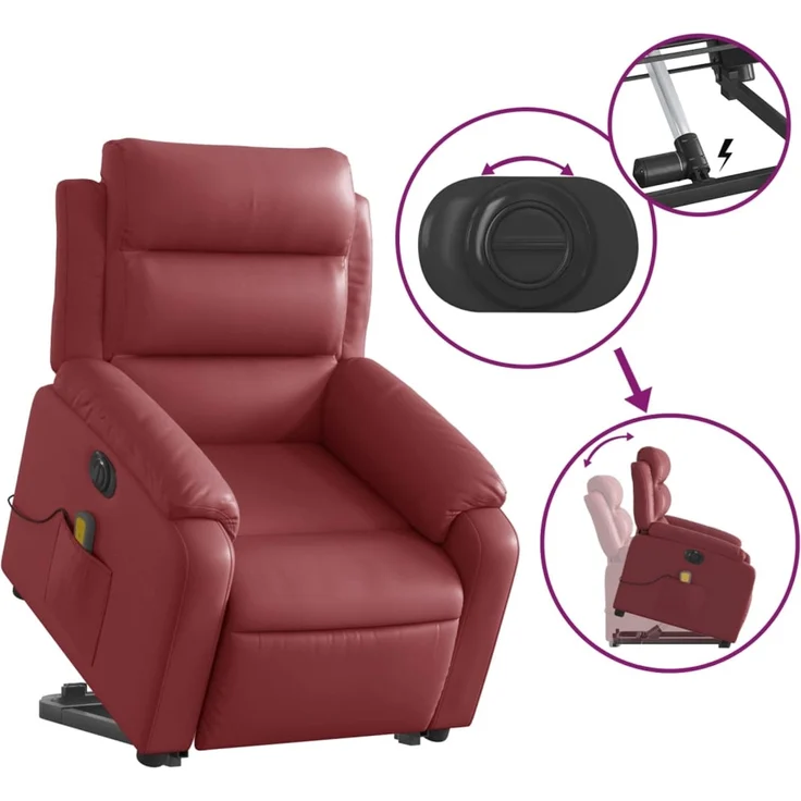 vidaXL Massagesessel mit Aufstehhilfe Elektrisch Weinrot Kunstleder 3205067 – Bild 10
