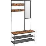 Vasagle Kleiderständer, Garderobe, Garderobenständer mit Haken, Spiegel, Sitzbank, 35 x 98 x 180 cm, für Eingangsbereich, Schlafzimmer, Wohnzimmer, Industrie-Design, vintagebraun- schwarz von Songmics HSR415B01