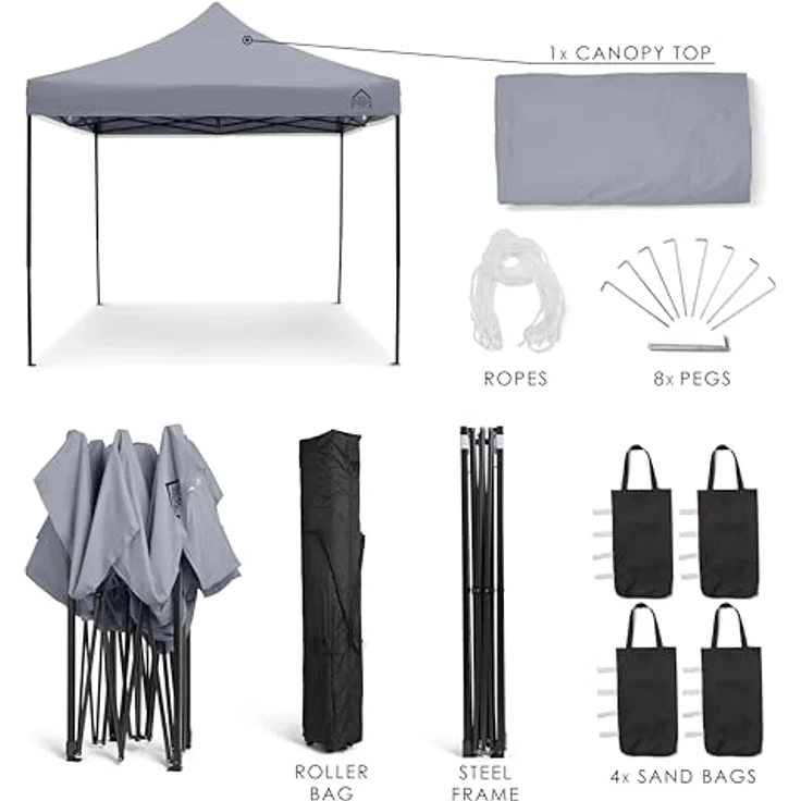 All Seasons Gazebos 3x3 m vollständig wasserdichtes Faltpavillon - Metallisch Grau – Bild 3