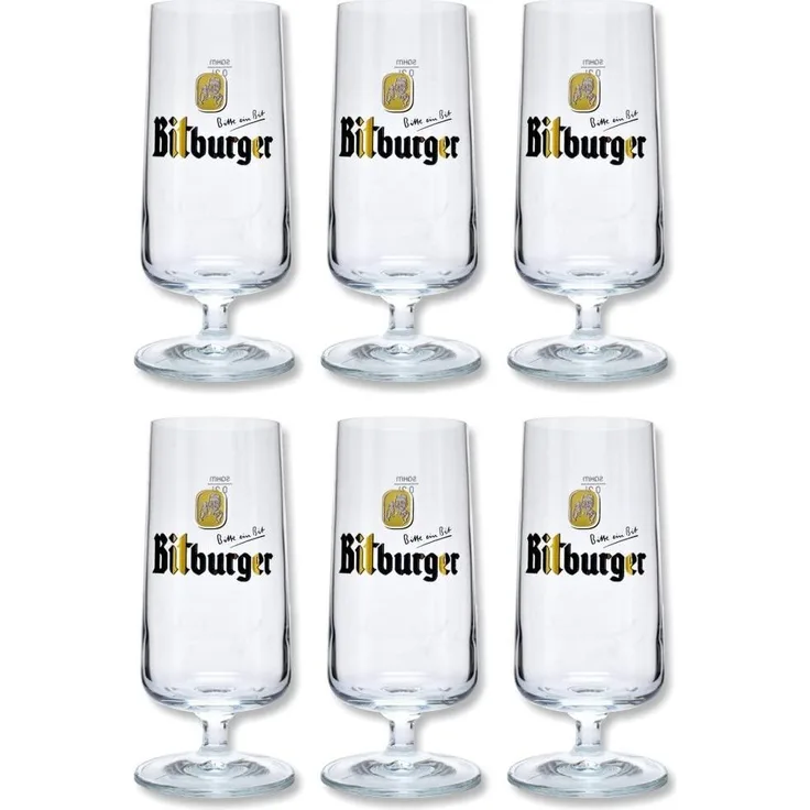 Bitburger Glas Gläser-Set - 6x Biergläser / Kelch / Tulpen 0,2L geeicht