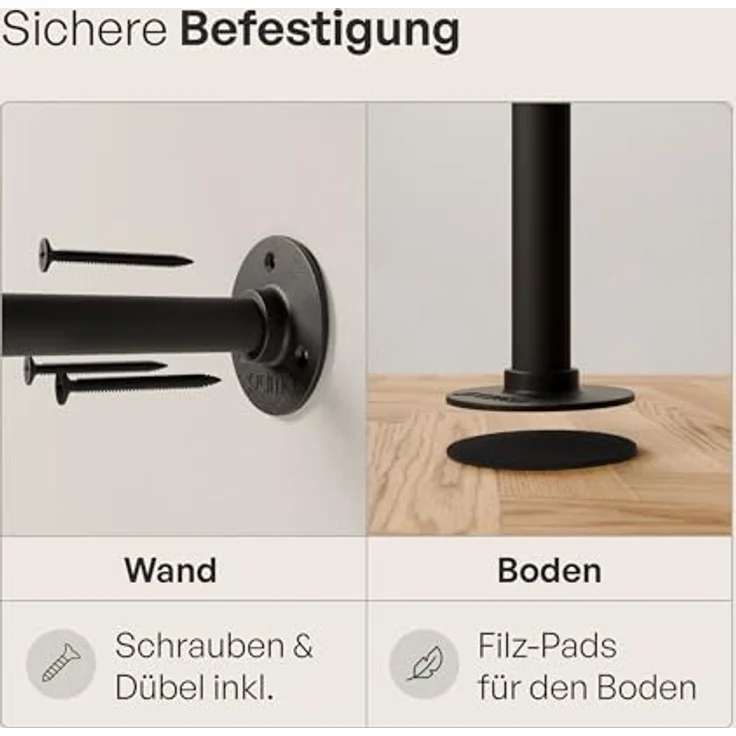pamo. design Kleiderständer KIM Kleiderstange Wandmontage, offener Kleiderschrank, Kleiderständer, (Set, 1), Schwarzer Garderobenständer im Industrial Design für Kleidung – Bild 6