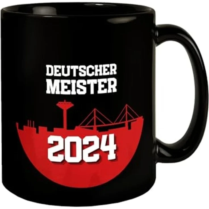 speecheese Tasse Leverkusen Tasse in Schwarz mit Spruch Deutscher Meister 2024 – Bild 1