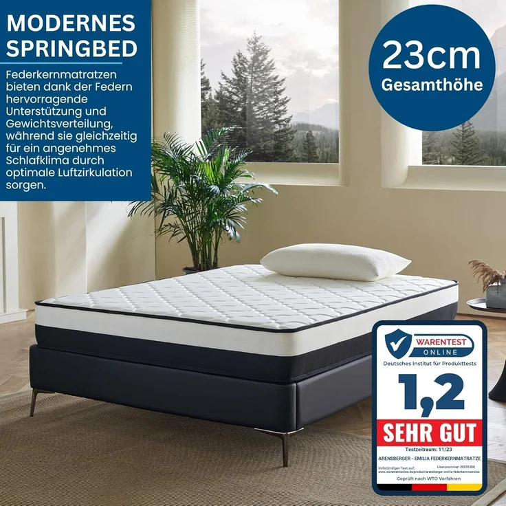 Arensberger EMILIA Federkernmatratze mit GEL-Schaum und integriertem Topper | 140x200 cm Höhe 23cm | Härtegrad H3/ H4 | HR Taschenfederkern Matratze – Bild 8