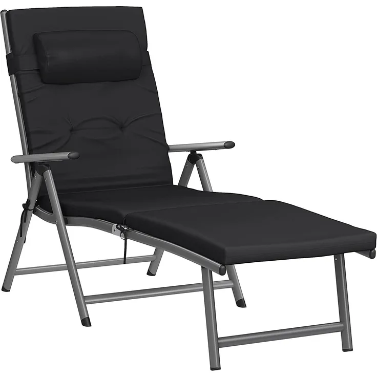 Songmics Sonnenliege mit Matratze und abnehmbares Kopfkissen, Aluminium schwarz, 60 x 183 x 39 cm