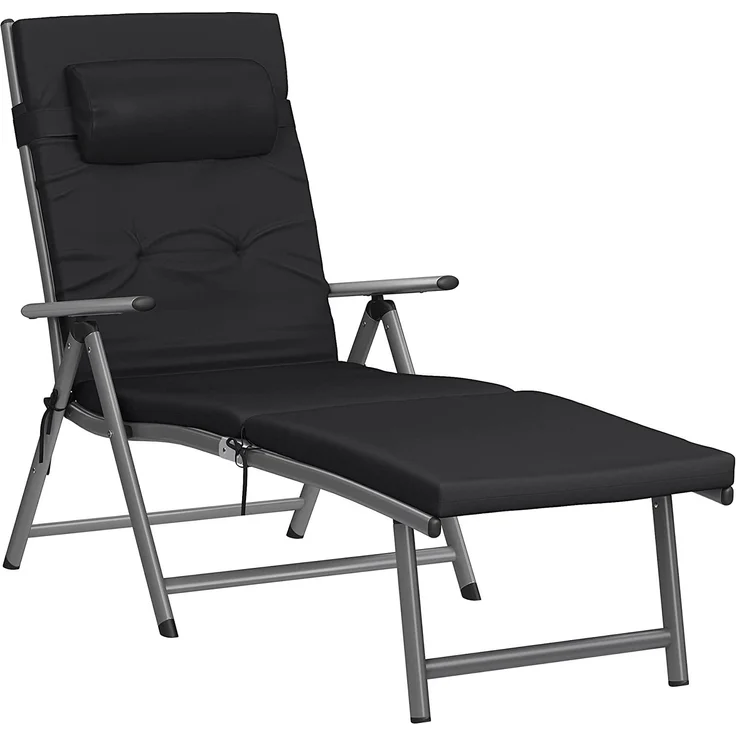 Songmics Sonnenliege mit Matratze und abnehmbares Kopfkissen, Aluminium schwarz, 60 x 183 x 39 cm – Bild 1