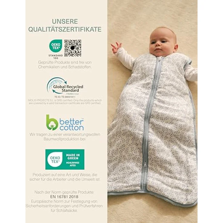 molis&co. Baby-Schlafsack. 2.5 TOG. Größe: 85 cm (6-18 Monate). Ideal für die Übergangszeit und den Winter. Superweich und warm. Zen Garden. Premium-Musselin mit Futter. – Bild 7