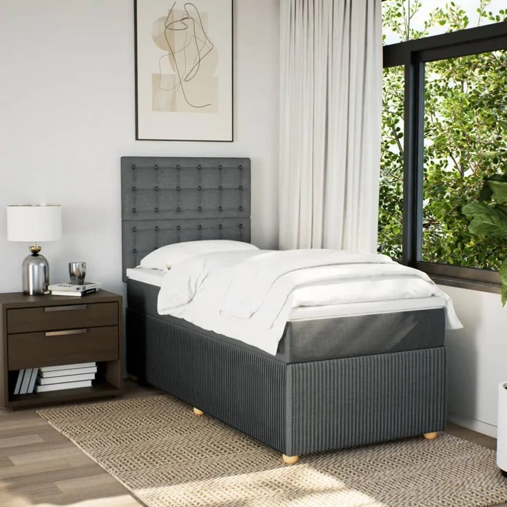 vidaXL Boxspringbett mit Matratze Dunkelgrau 100x200 cm Stoff 3294282 – Bild 4
