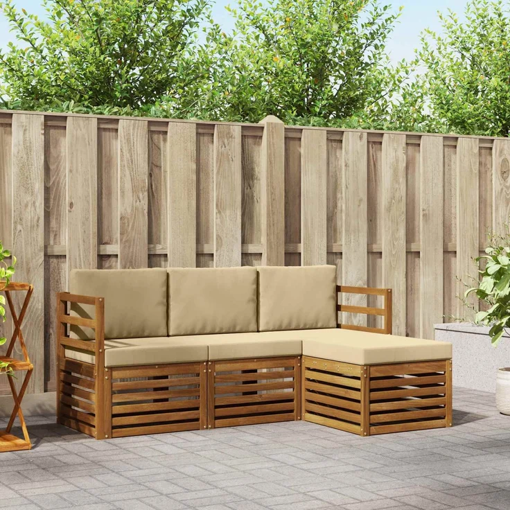 vidaXL Outdoor-Sofagarnitur 4 stk. 4-Sitzer Natur und Beige 3374593 – Bild 1