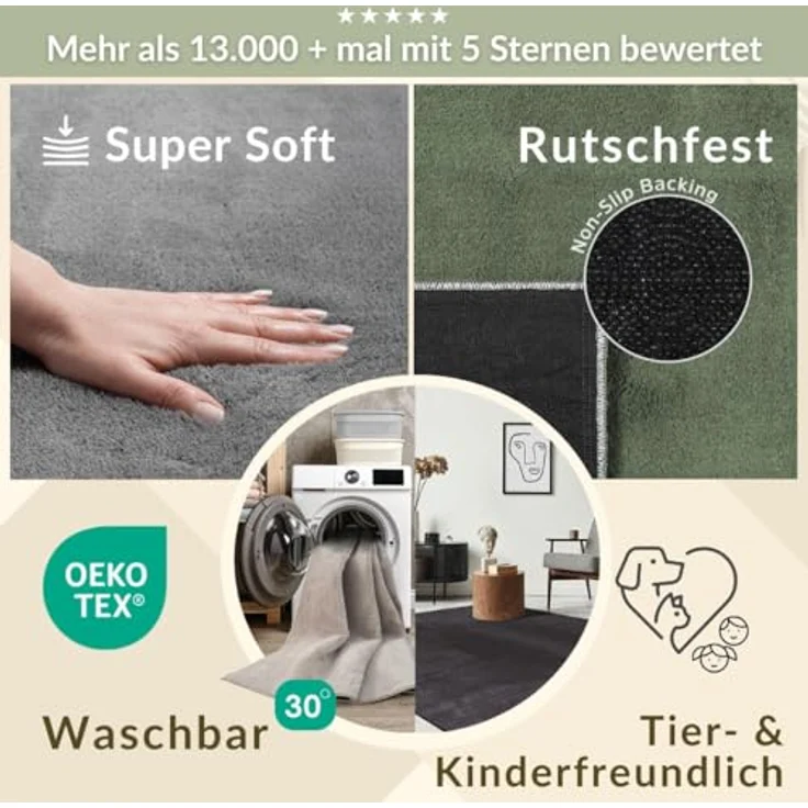 the carpet Relax kuscheliger Kurzflor Teppich, Anti-Rutsch Unterseite, Waschbar bis 30 Grad, Super Soft, Felloptik, Blau, 200x280 cm – Bild 8