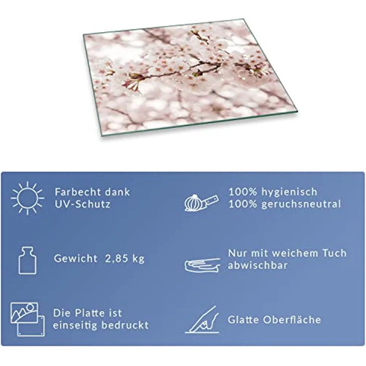 Herdabdeckplatte Abdeckung Ceranfeld Abdeckplatte Schneidebrett 1-Teilig 60x52 Kirchblütenbaum Rosa Spritzschutz Glasplatte Ceranfeldabdeckung Schutz Herdschutz Sicherheitsglas Glasschneidebrett – Bild 7