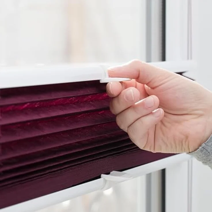 K-home Klemmfix-Plissee 60x210 cm (B x L) Bordeaux Lichtschutz +++ Moderne Crushed Optik +++ – Bild 4