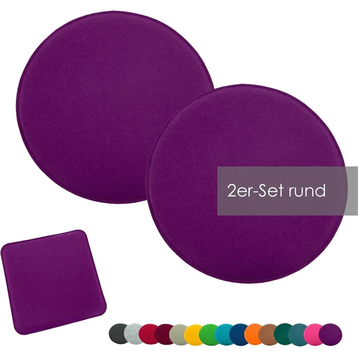 heimtexland ® Sitzkissen Set Filz Stuhlkissen Stuhlauflage Filzkissen Stuhl Polster Kissen Typ631 2er Set 35 cm Rund Lila – Bild 1