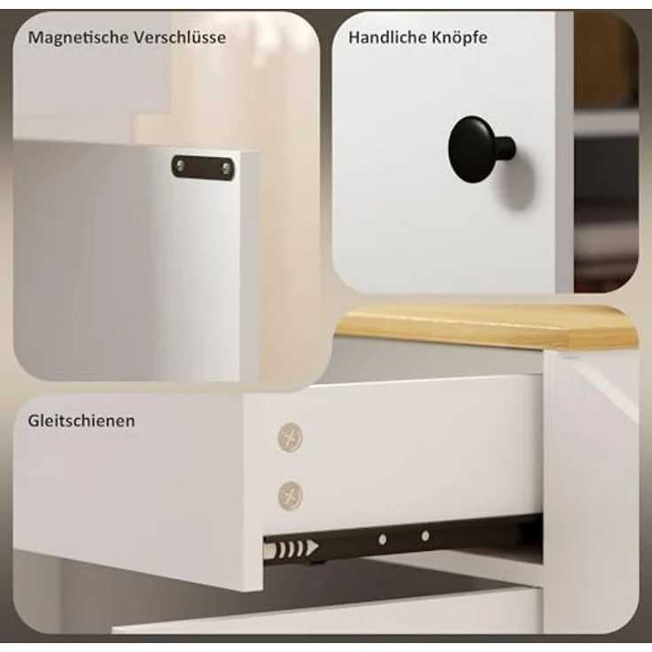 HOMCOM Servierwagen Kücheninsel mit Arbeitsplatte, Schublade, (Küchenschrank Rollbar, 1 St, Küchenwagen auf Rollen), mit Einlegeboden, Gewürzregal, Handtuchstange, Küchentrolley Weiß – Bild 6