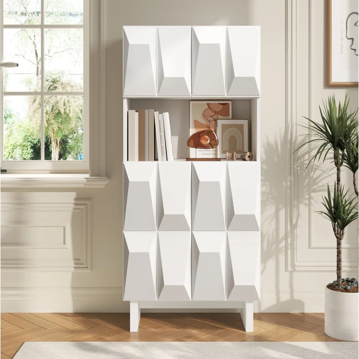 DESVIAE Regal-Vitrine Weiß aus Spanplatte – 60,5x135,5x34 cm – 4 Türen, offenes Fach – Bild 2