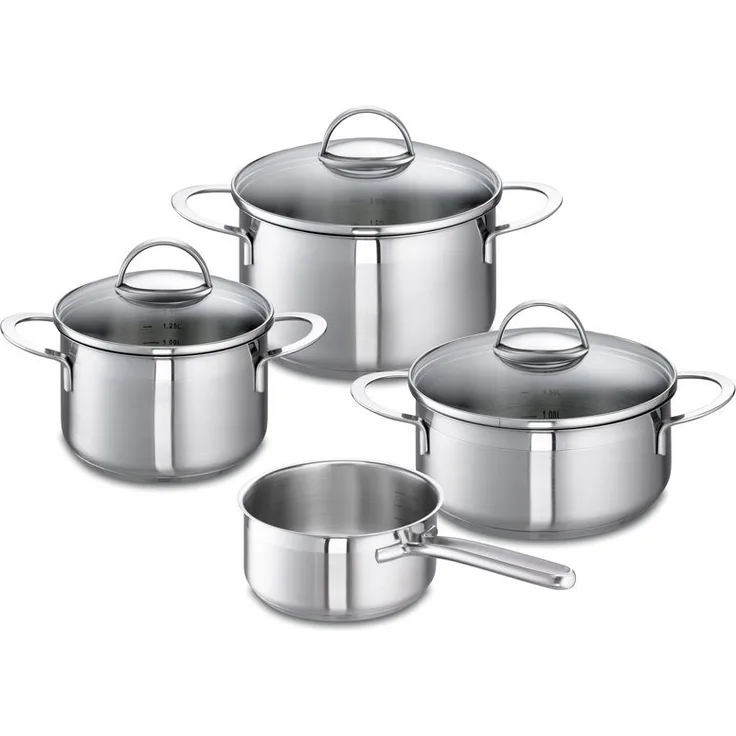 SCHULTE-UFER Topf-Set Wave, Edelstahl (Set, 4-tlg, Bratentopf Ø 20 cm, Fleischtopf Ø 16/20 cm, Stielkasserolle Ø 16 cm), Induktion