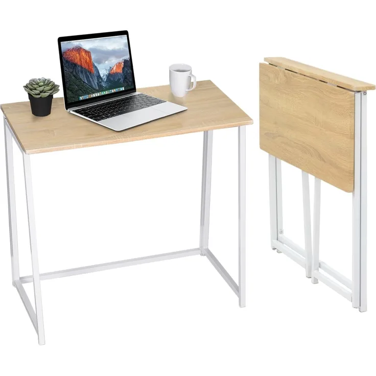 MEUBLE COSY Faltbar Tisch Schreibtisch Kleiner Klappbar Computertisch Laptoptisch fürs Büro, Wohnzimmer, Homeoffice, Einfacher Aufbau, Skandinavisch-Design, Eiche