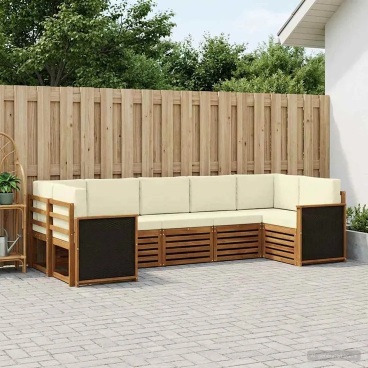 vidaXL Outdoor-Sofagarnitur 7 stk. 7-Sitzer Natur und Creme 3384791