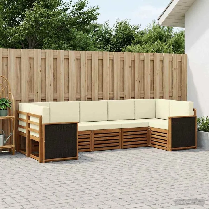 vidaXL Outdoor-Sofagarnitur 7 stk. 7-Sitzer Natur und Creme 3384791 – Bild 1