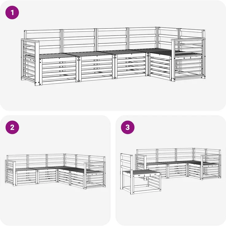 vidaXL Outdoor-Sofagarnitur 5 stk. 5-Sitzer Weiß Massivholz Akazie 3391844 – Bild 6
