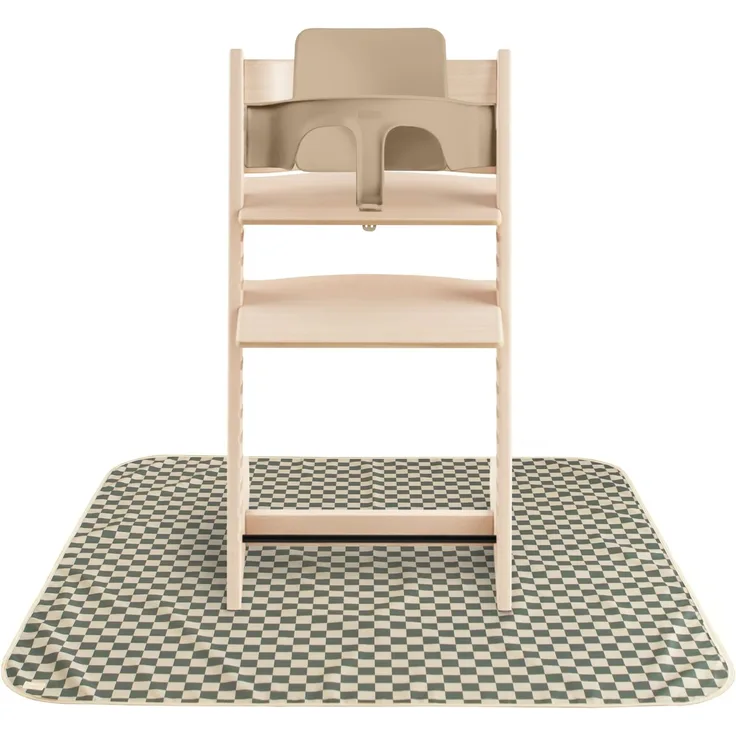 Mushie Spritzmatte Bodenschutzmatte für Baby | Wasserdichte & Maschinenwaschbare Matte für Hochstuhl | 108x108 cm | Leicht, Langlebig & BPA-frei Splat Mat | Perfekt für Essensbereich (Olive Check)